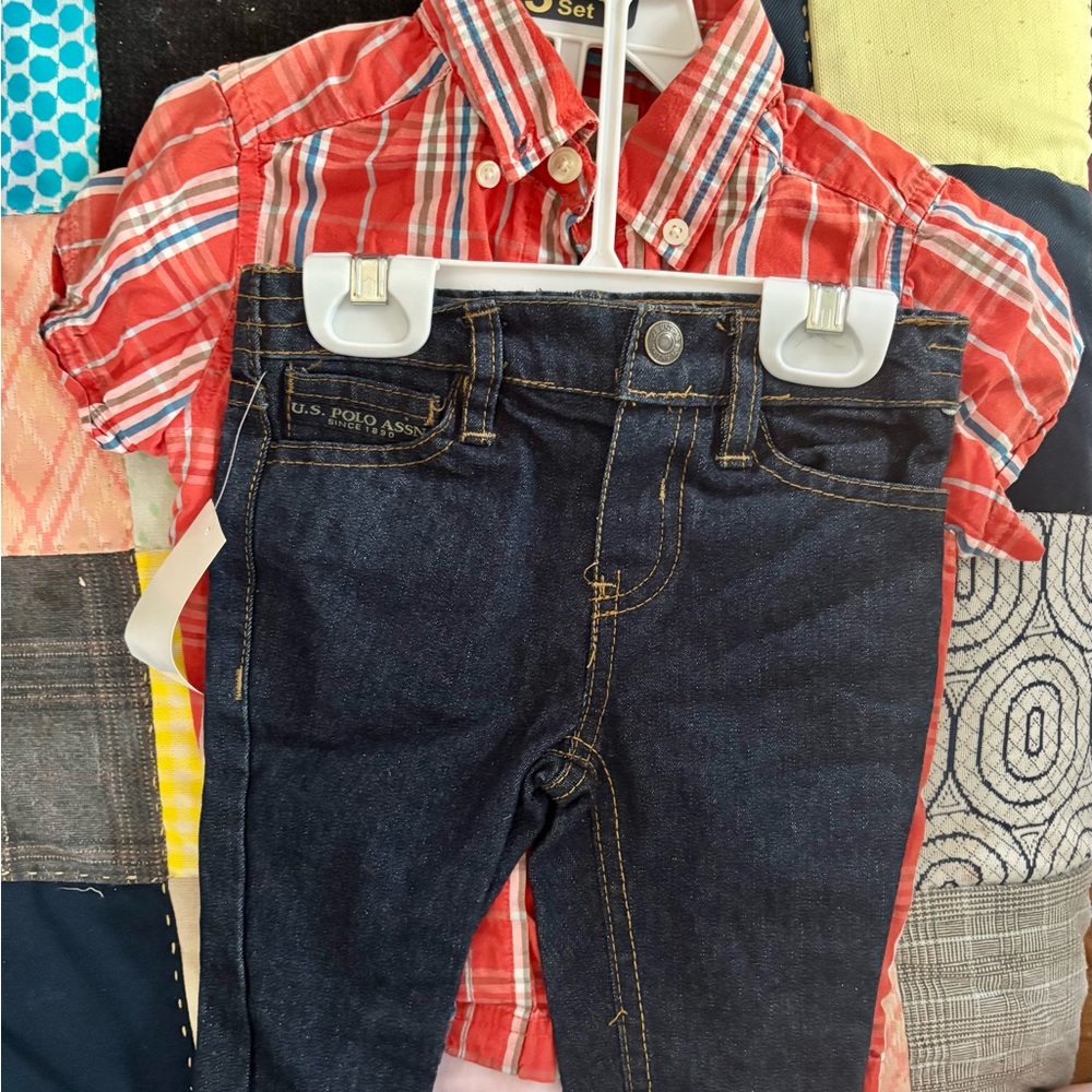 Baby dress shirts and jeans.